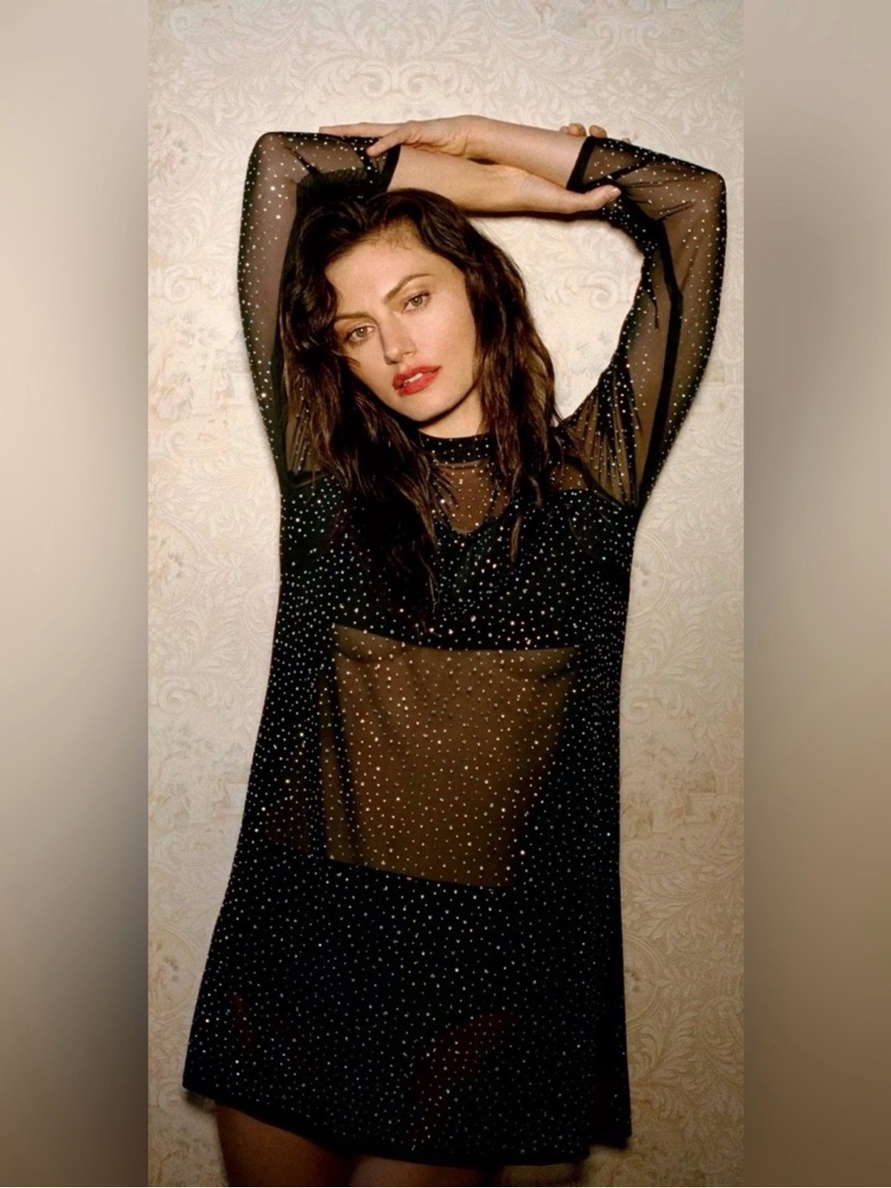 Anthropology Eva Franco Black Sheer Rhinestone-Embellished Mini Dress